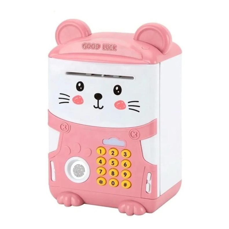 Alcancía Electrónica Huella Digital Y Sonido Gato Rosado-0