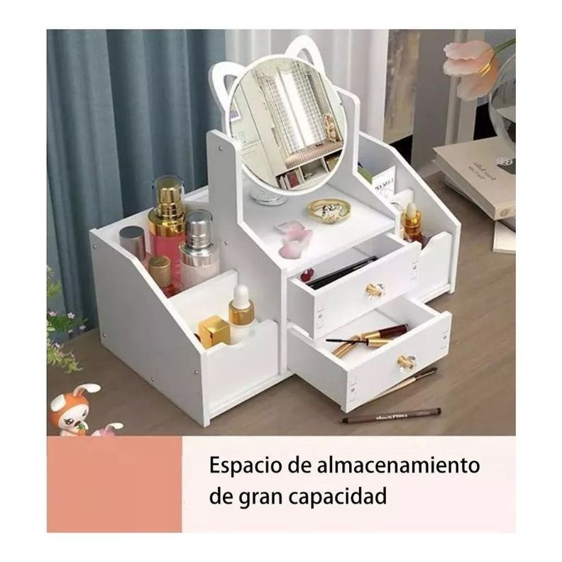 Organizador Cajón Maquillaje Con Espejo Diseño Orejas Repisa-1