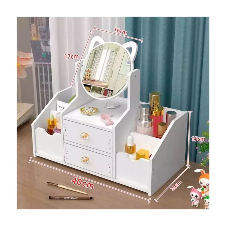 Organizador Cajón Maquillaje Con Espejo Diseño Orejas Repisa-2