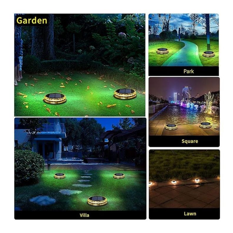 Lampara Disco Solar Impermeable Estaca Jardin Luz Calida-4