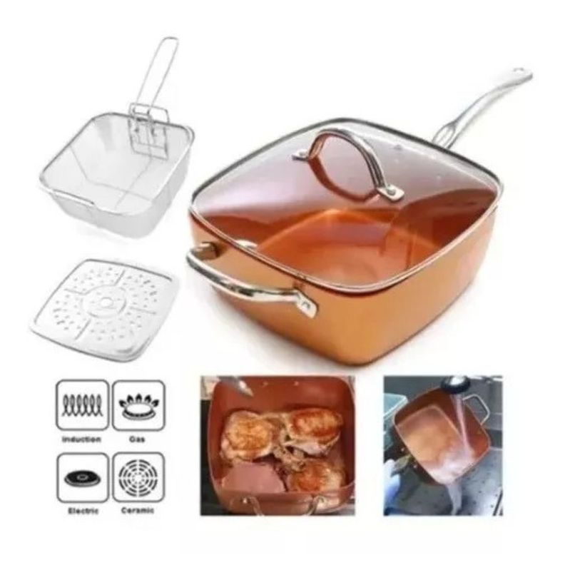 Juego De Cocina 4 Piezas Cacerola Olla Sarten Cuadrada-1