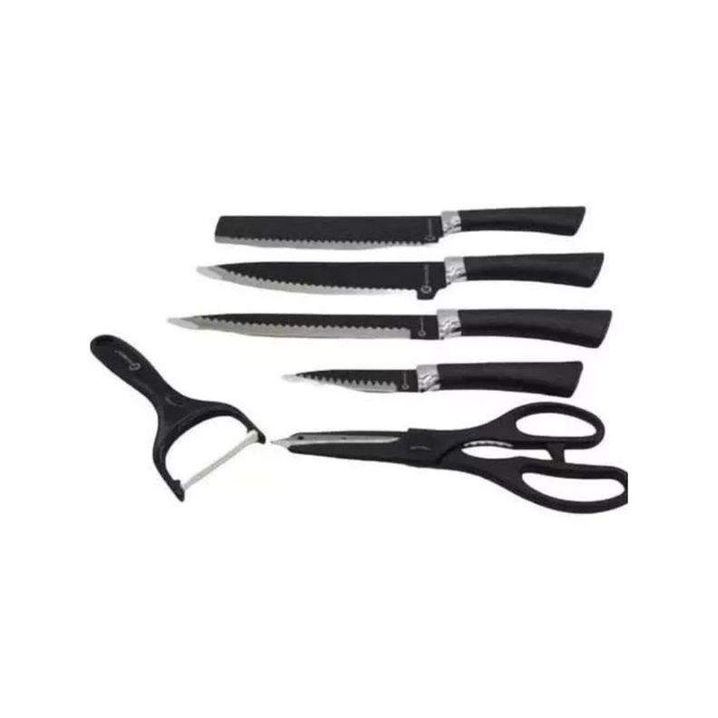 Set De 6 Cuchillos Juego Cuchillos Cocina Tijera Pelador-0
