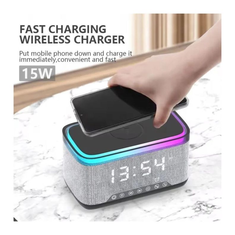 Parlante Bluetooth Multifunción Portátil 15w Reloj Cargador-1