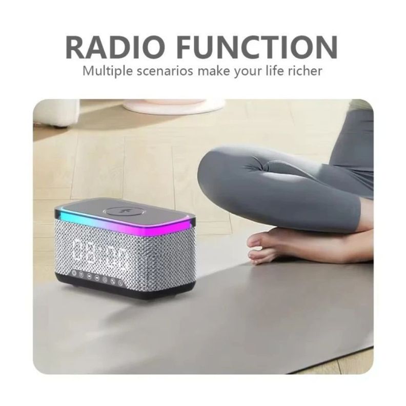 Parlante Bluetooth Multifunción Portátil 15w Reloj Cargador-3