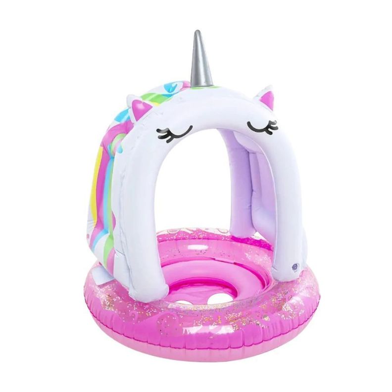 Flotador Unicornio Con Dosel Flotador Piscina Inflable-0