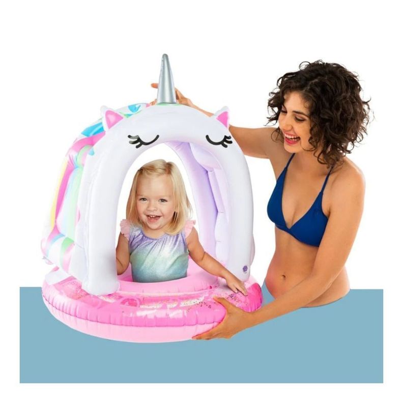 Flotador Unicornio Con Dosel Flotador Piscina Inflable-1