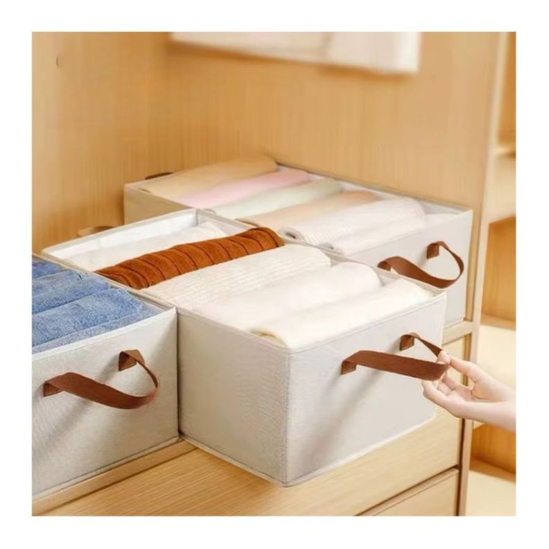 Cajas X3 Organizador Ropa Beige Asa Almacenamiento Plegable-2