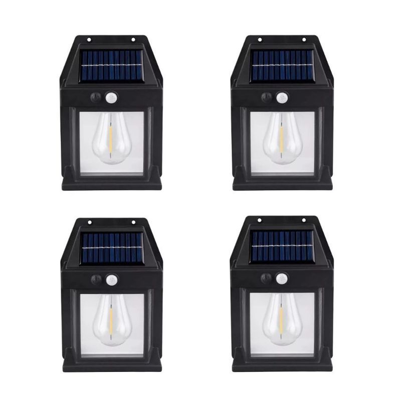 Pack 4 Aplique Lampara De Pared Solar Foco Con Sensor-0