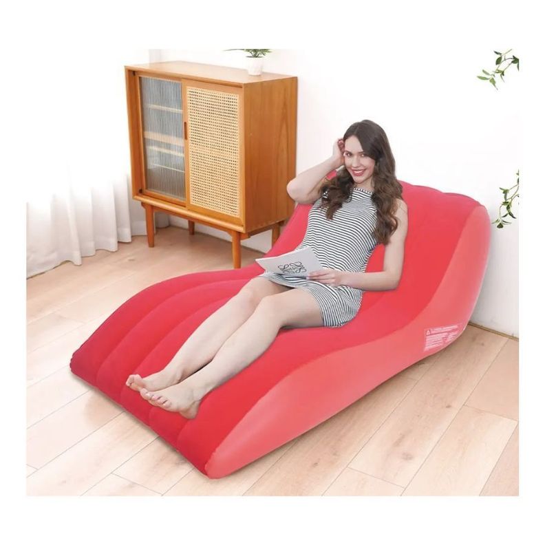 Sofa Sillon Silla Puff Inflable Cama Lounge Plegable Rojo-4