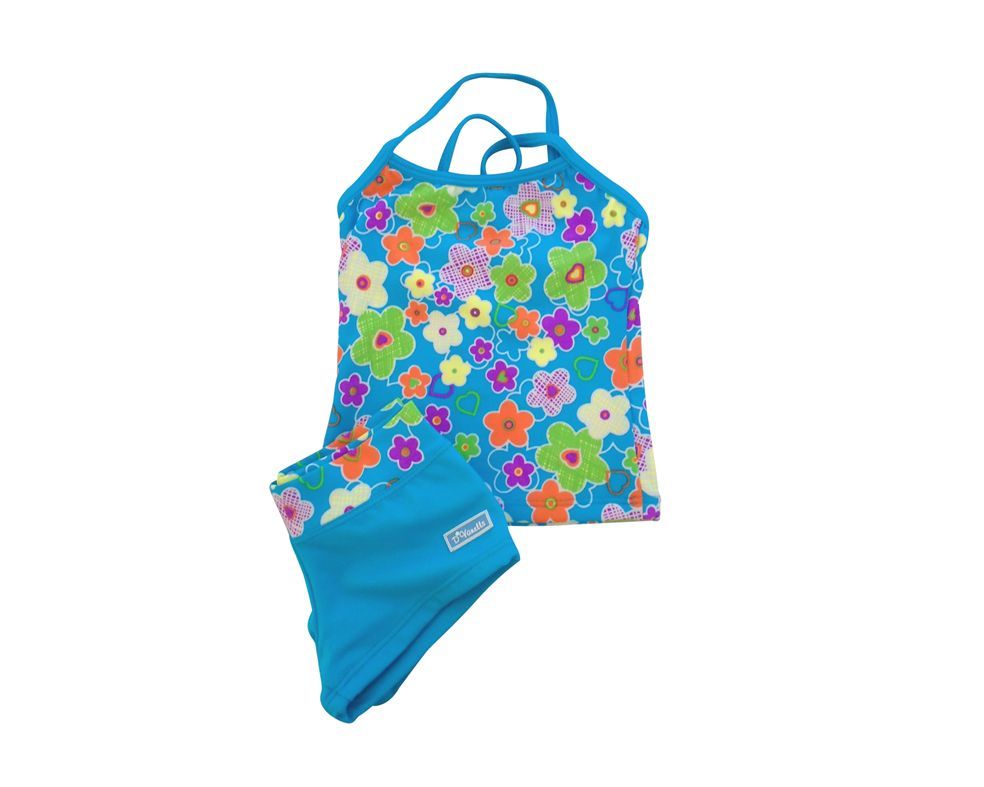 Tankini Flores 2 Piezas Celeste Lycra-0