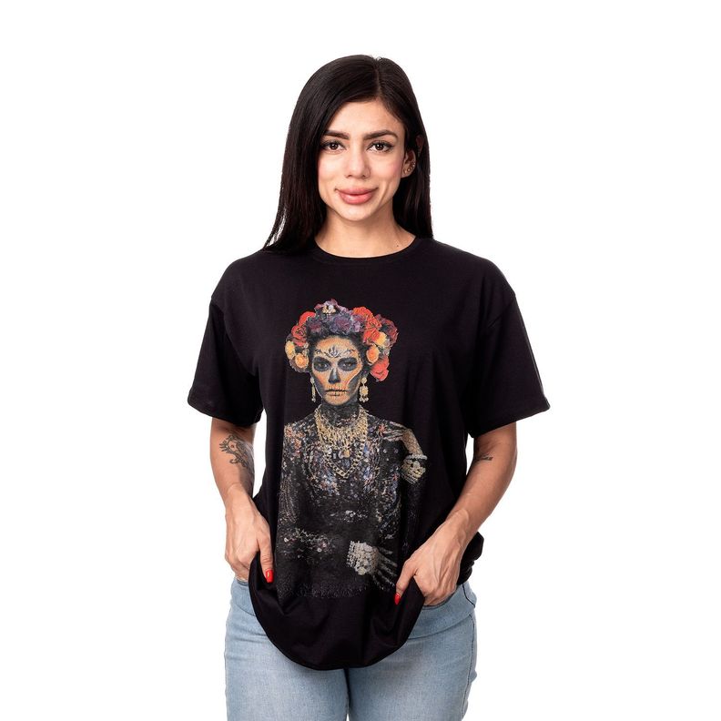 POLERA MUJER OVERSIZE ESTAMPADO KATRINA NEGRO SIGEL-0