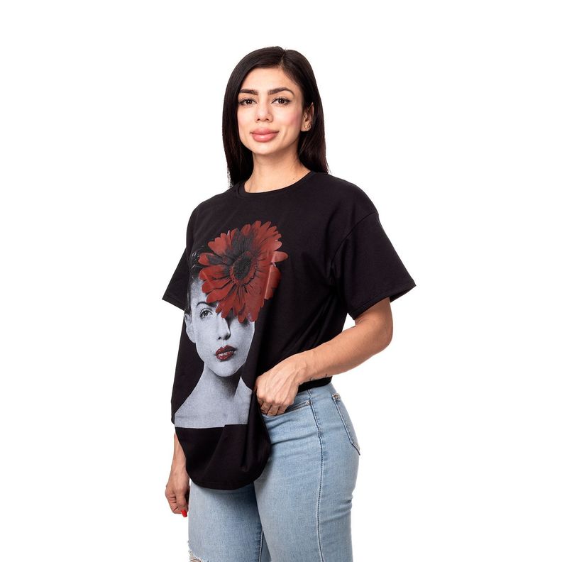 POLERA MUJER OVERSIZE ESTAMPADO RED FLOWER NEGRO SIGEL-1