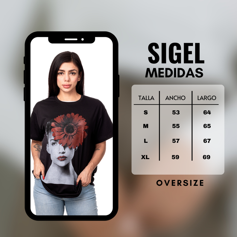 POLERA MUJER OVERSIZE ESTAMPADO RED FLOWER NEGRO SIGEL-3