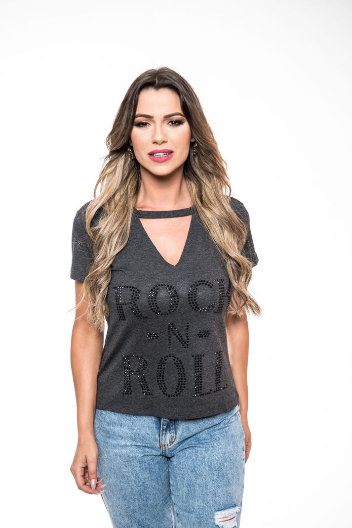 POLERA CHOKER PEDRERIA ROCK N ROLL GRAY RC-16-0