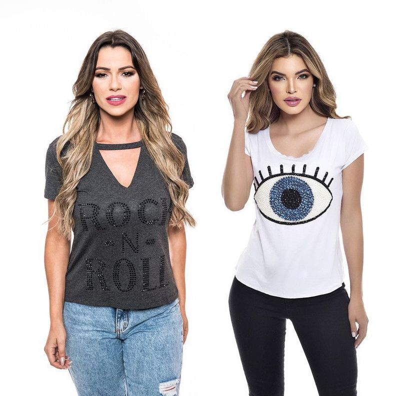 Pack 2 Poleras, Manga Corta y Choker Rock Caviar 19-0