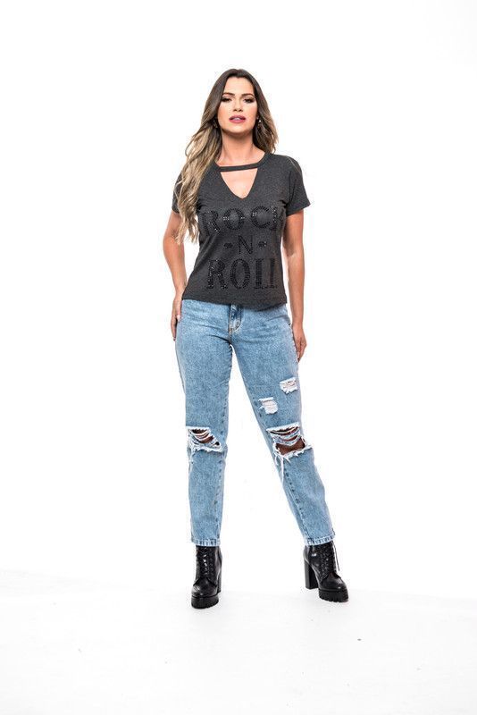Pack 2 Poleras, Manga Corta y Choker Rock Caviar 19-1
