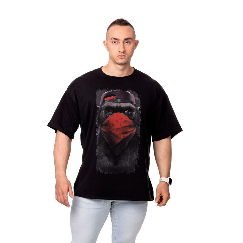 POLERA HOMBRE OVERSIZE ESTAMPADO MONKEY NEGRO SIGEL-0
