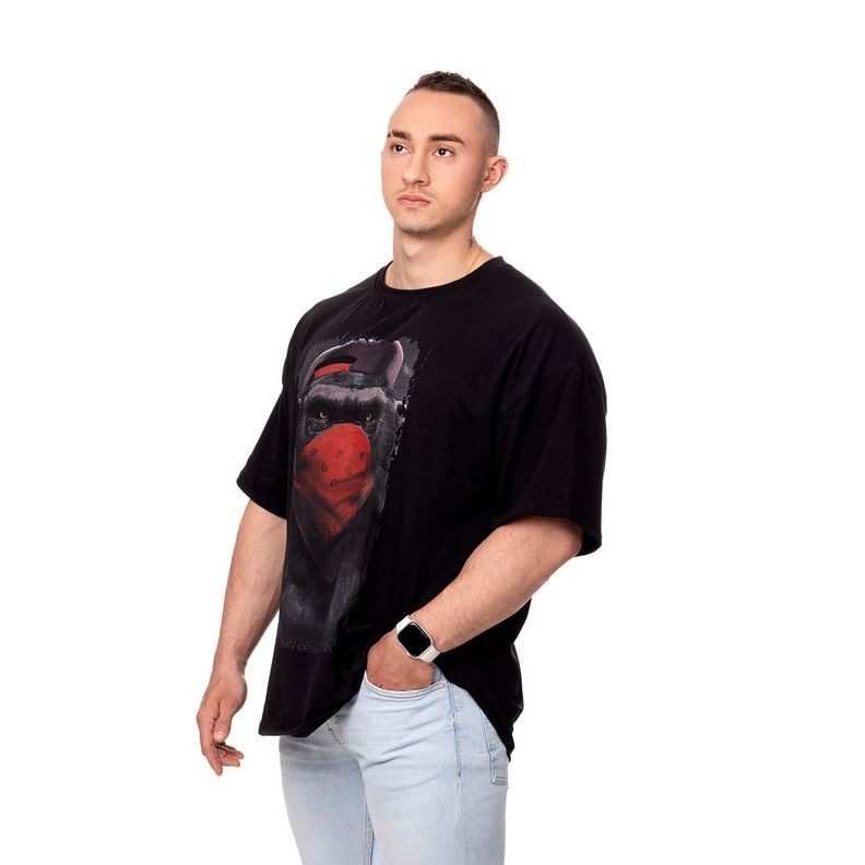 POLERA HOMBRE OVERSIZE ESTAMPADO MONKEY NEGRO SIGEL-1
