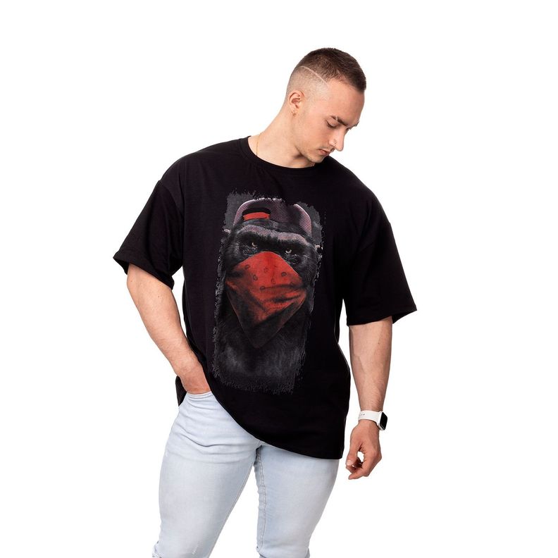 POLERA HOMBRE OVERSIZE ESTAMPADO MONKEY NEGRO SIGEL-2