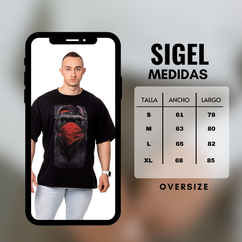POLERA HOMBRE OVERSIZE ESTAMPADO MONKEY NEGRO SIGEL-3