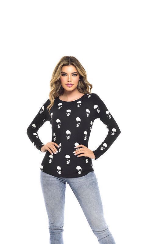 POLERA ML ESTAMPADA SMALL SKULL BLACK RC-1-0