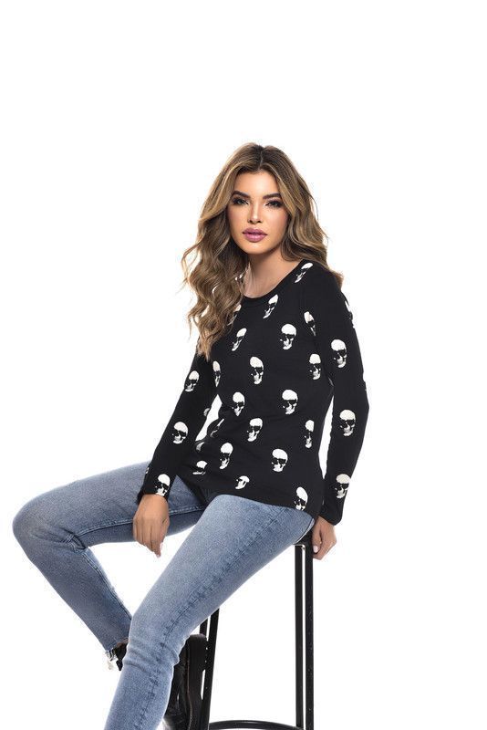 POLERA ML ESTAMPADA SMALL SKULL BLACK RC-1-1