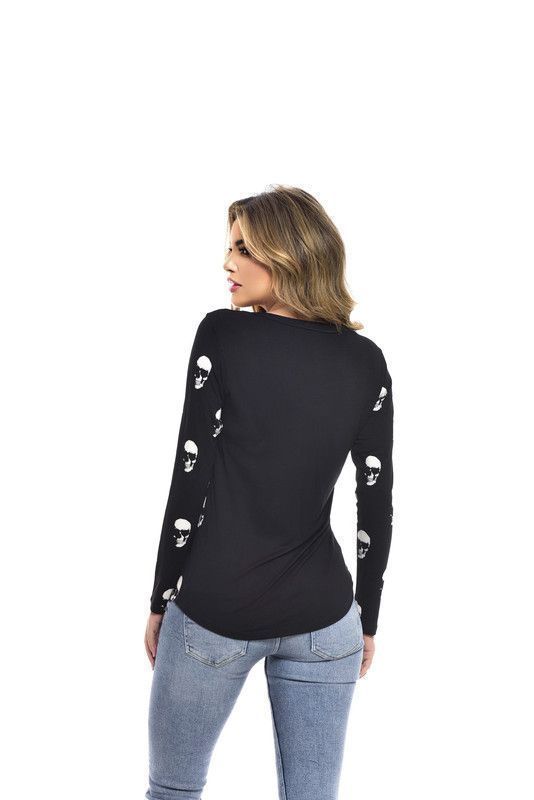 POLERA ML ESTAMPADA SMALL SKULL BLACK RC-1-4