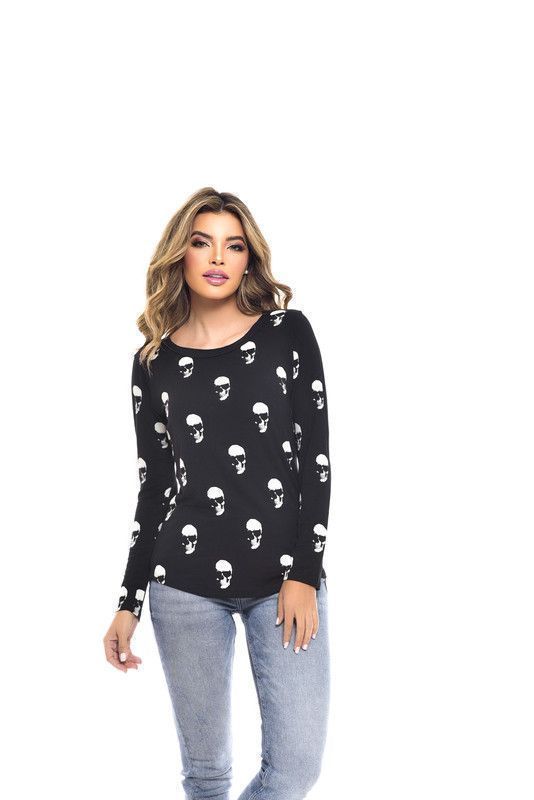 POLERA ML ESTAMPADA SMALL SKULL BLACK RC-1-5