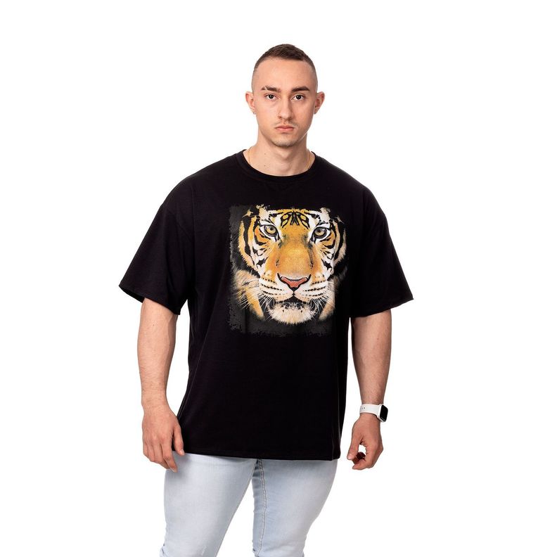POLERA HOMBRE OVERSIZE ESTAMPADO TIGER NEGRO SIGEL-0