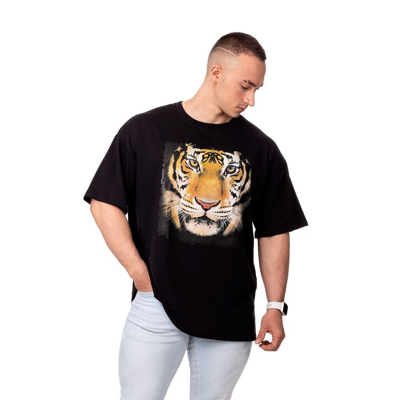 POLERA HOMBRE OVERSIZE ESTAMPADO TIGER NEGRO SIGEL-1
