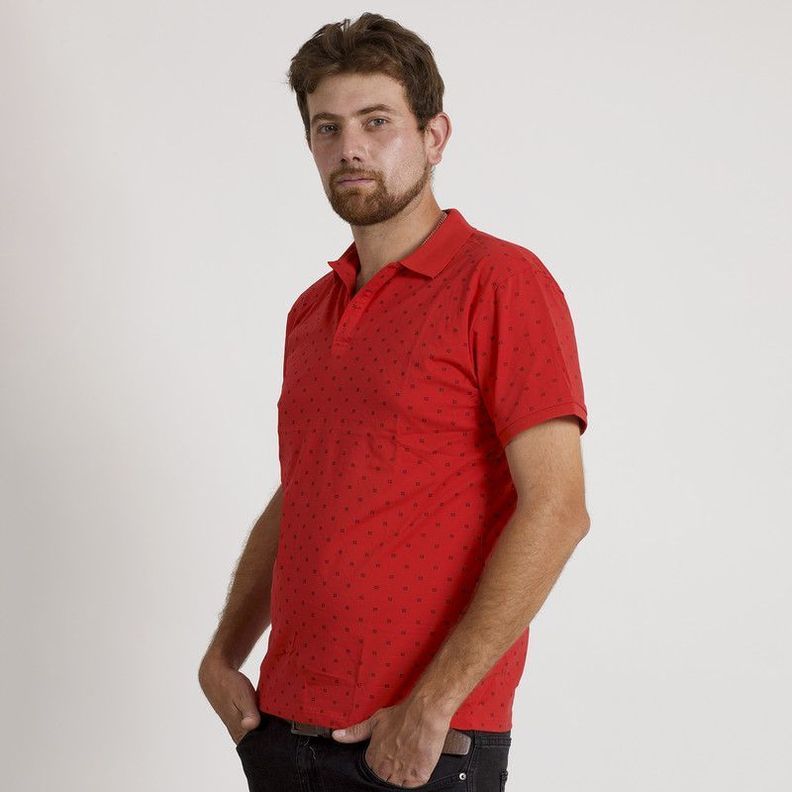 POLERA HOMBRE MC CUELLO POLO ROJA /CUADROS-2