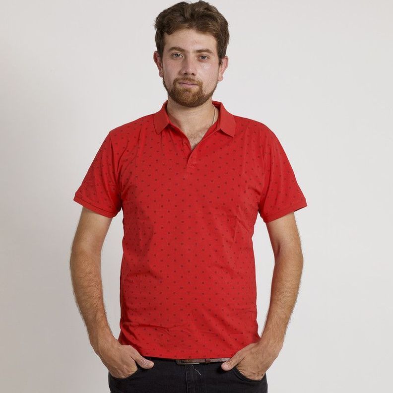 POLERA HOMBRE MC CUELLO POLO ROJA /CUADROS-0