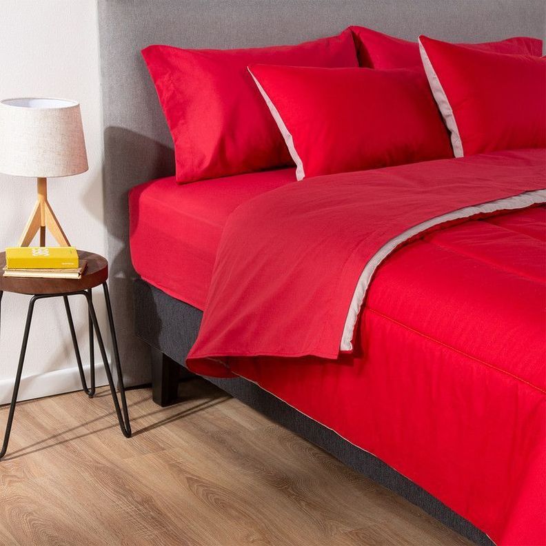 COMBO 37 PLUMON BICOLOR ROJO GRIS 2 PLAZAS-0