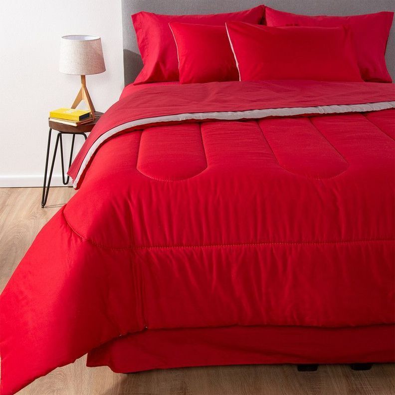 COMBO 37 PLUMON BICOLOR ROJO GRIS 2 PLAZAS-3