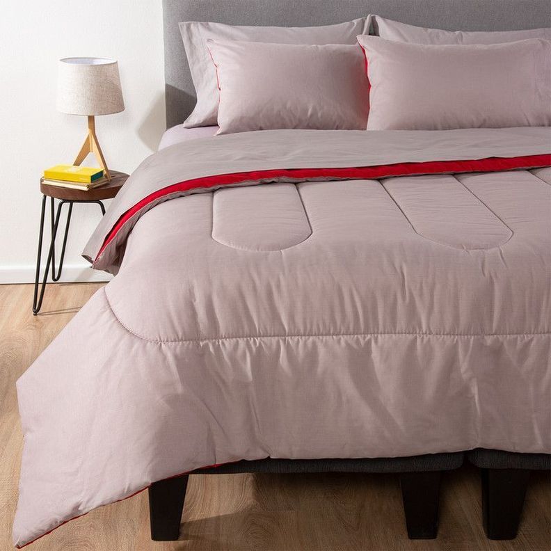 COMBO 37 PLUMON BICOLOR ROJO GRIS 2 PLAZAS-2