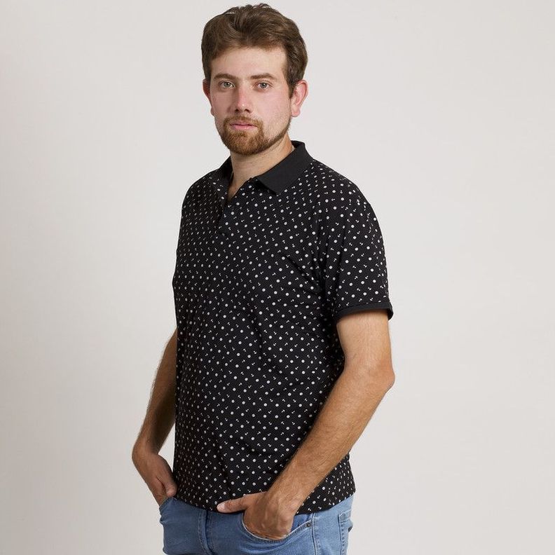 POLERA HOMBRE MC CUELLO POLO NEGRA / ANCLA-1