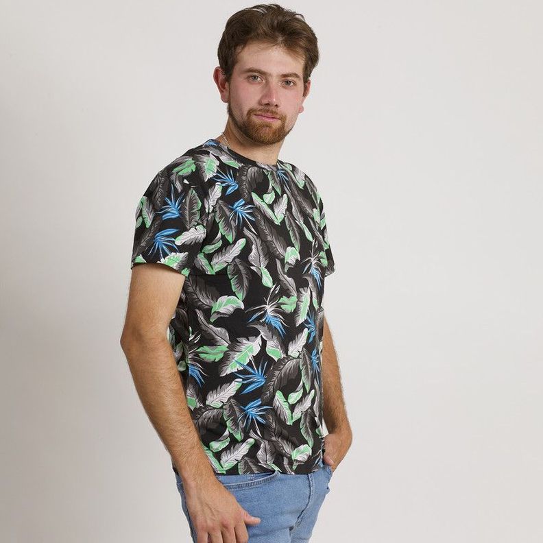 POLERA HOMBRE HAWAIANA MANGA CORTA NEGRA-1