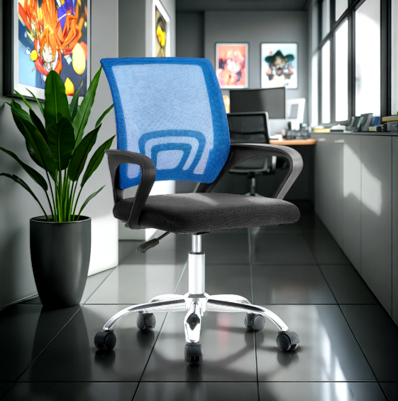 SILLA DE OFICINA EJECUTIVA NUEVA YORK ERGONOMICA RESPALDO MALLA AZUL BM-520MB-1