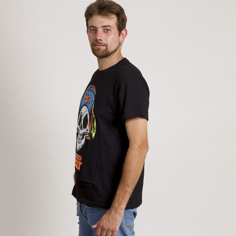 POLERA MANGA CORTA ESTAMPADA NEGRA CALAVERA MUSIC-4