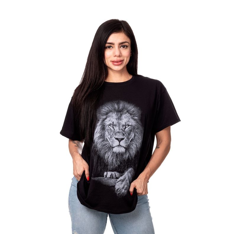 POLERA MUJER OVERSIZE ESTAMPADO KING LION NEGRO SIGEL-0