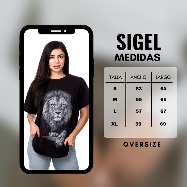 POLERA MUJER OVERSIZE ESTAMPADO KING LION NEGRO SIGEL-3