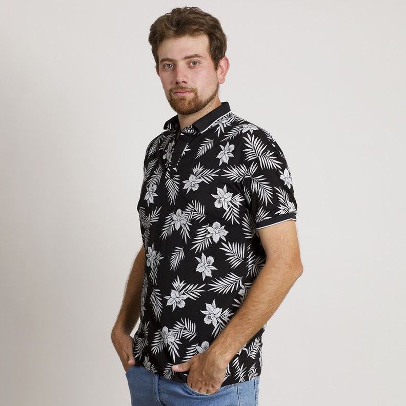 POLERA HOMBRE HAWAIANA MC CUELLO POLO NEGRA-1