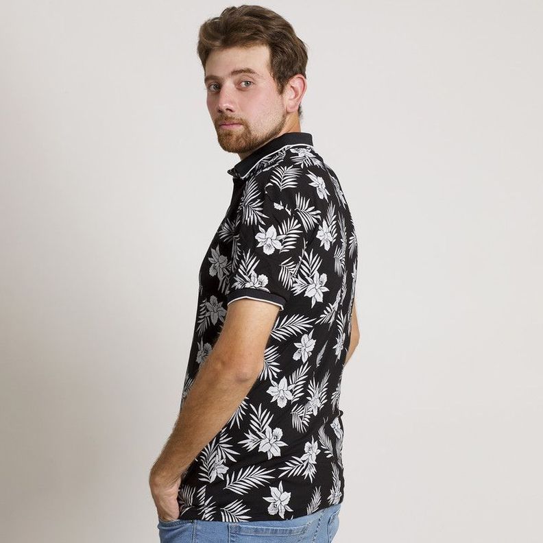 POLERA HOMBRE HAWAIANA MC CUELLO POLO NEGRA-3