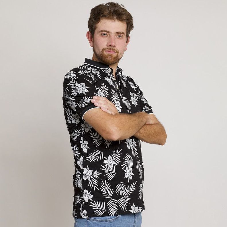 POLERA HOMBRE HAWAIANA MC CUELLO POLO NEGRA-2