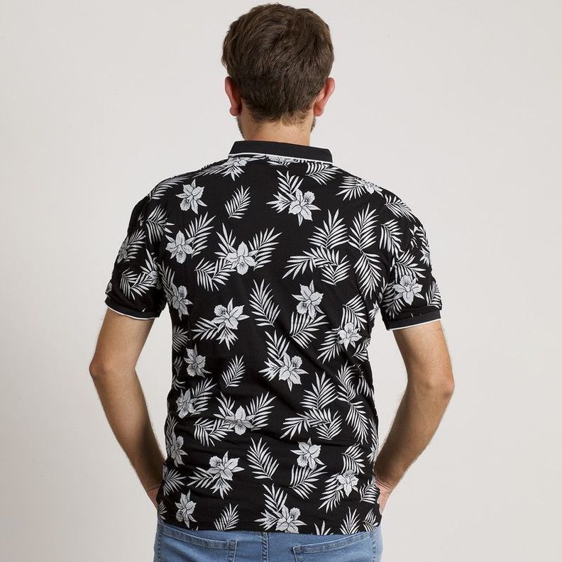 POLERA HOMBRE HAWAIANA MC CUELLO POLO NEGRA-4