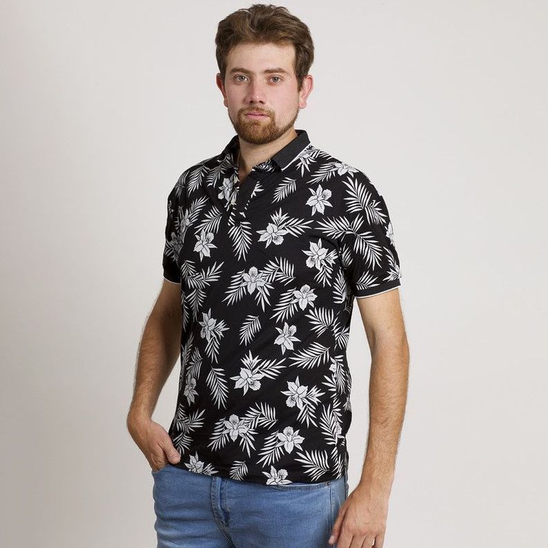 POLERA HOMBRE HAWAIANA MC CUELLO POLO NEGRA-0