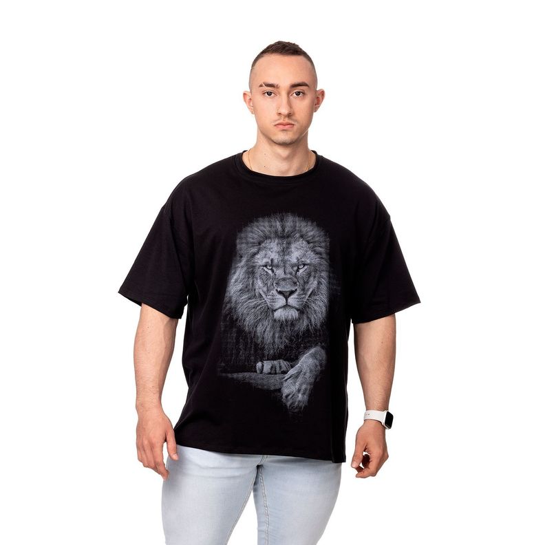 POLERA HOMBRE OVERSIZE ESTAMPADO KING LION NEGRO SIGEL-0