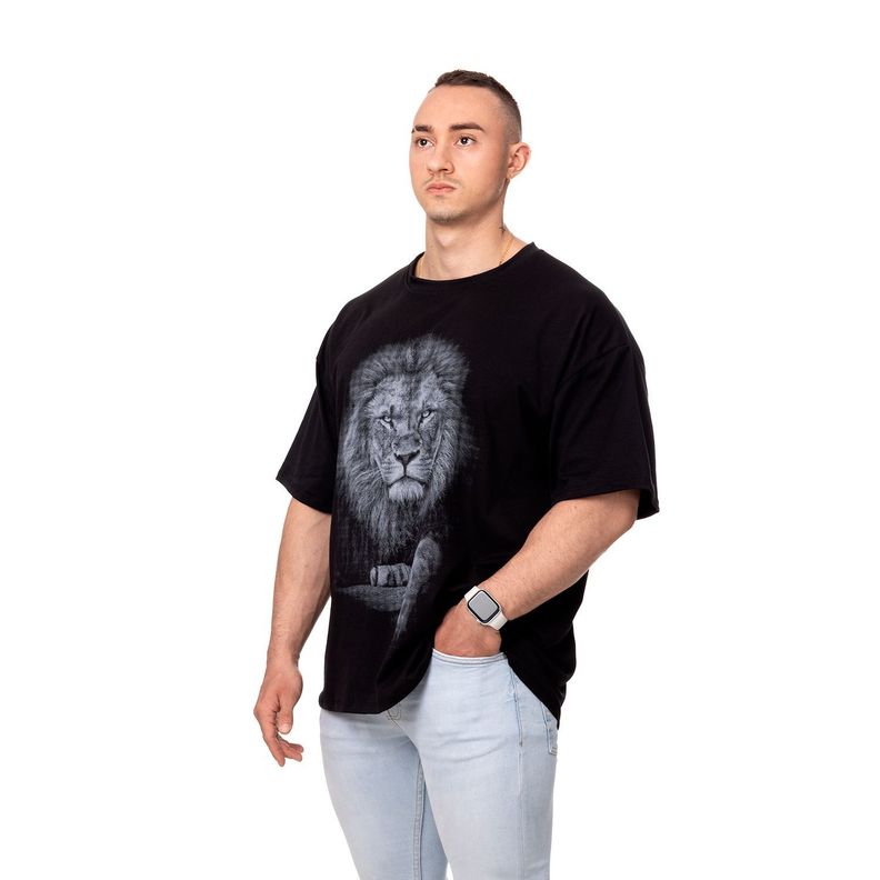POLERA HOMBRE OVERSIZE ESTAMPADO KING LION NEGRO SIGEL-1