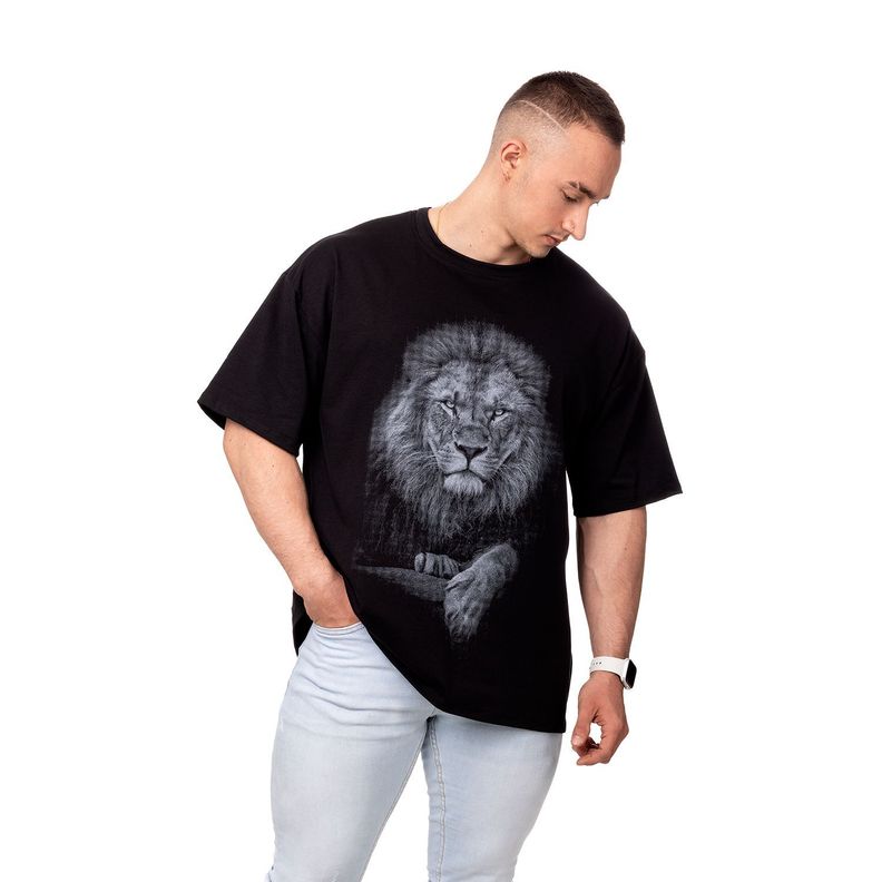 POLERA HOMBRE OVERSIZE ESTAMPADO KING LION NEGRO SIGEL-2