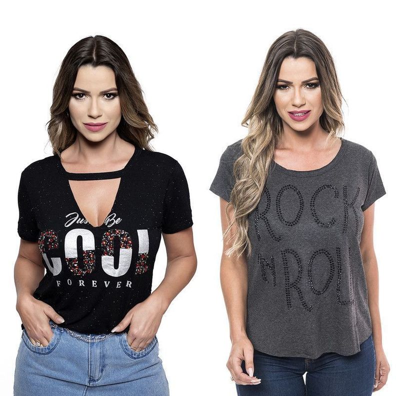 Pack 2 Poleras, Choker y  Manga Corta Rock Caviar 25-0